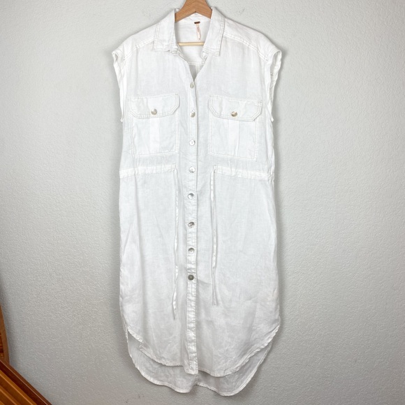 Linen Dress Free People Meet Me Halfway Linen Shirt Dress - Picture 4 of 16